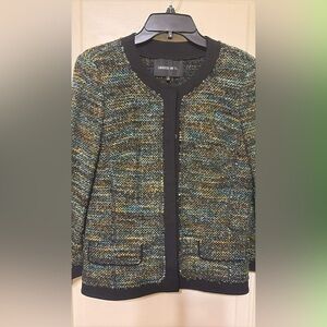 Lafayette 148 New York Wool Blend  Black, Teal and Gold Tweed Blazer